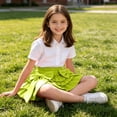 thumbnail image 6 of FRSASU Girls Summer Bow Tie Mini Skirt Cute Pleated High Shirred Waist Layered Ruffle Hem Short Cake Skirts Green, 6 of 9