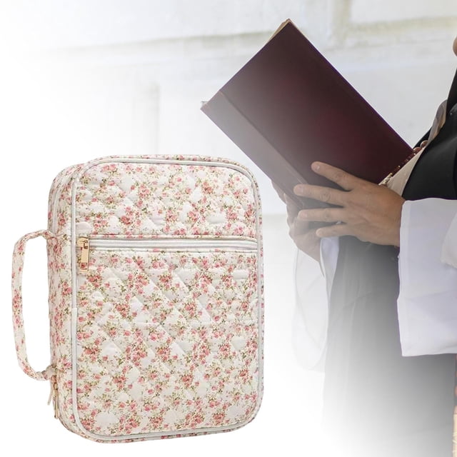 Estuche de transporte con asa para Biblia, organizador multifunción, protector para Biblia, ideal para mujeres, niñas, madres y viajes. Flor roja