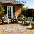 thumbnail image 5 of Round Outdoor Rug 5*5ft Waterproof Patio Plastic Straw Rug Collection Bohemia Reversible Outdoor Carpet for RV Camping Deck Balcony Graden Beach Boho Porch Decor,Beige, 5 of 11