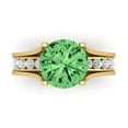 thumbnail image 2 of 3.39 ct Brilliant Round Cut Green Zircon 18K Yellow Gold Solitaire with Accents Engagement Bridal Wedding Ring Band Set size 3.5, 2 of 7