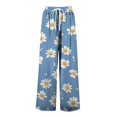 thumbnail image 7 of WTOBBY Women's Floral Print Wide Leg Pants with High Waist Drawstring Loose Casual Design and Side Pockets for Comfortable Summer Wear ,Blue S, 7 of 7