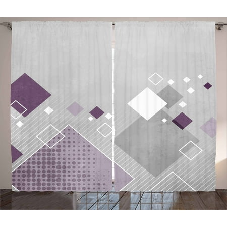 Abstract Geometric Wall Panel Abstract Curtains 2 Panels Set, Geometric Composition with Different Colored Squares Striped Dotted Rhombus, Window Drapes for Living Room Bedroom, 108W X 90L Inches, Grey Purple White, by Ambesonne ()