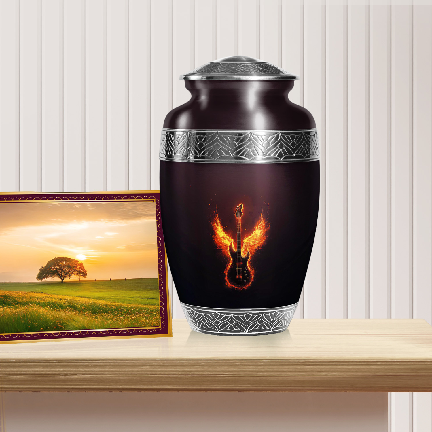 YATSKIA Fire Angel Wings Guitar Urn For Adult Human Ashes Male And Female, Burial Urns For Human Ashes Adult Men And Women, (200 Cubic, Large 10 Inch)