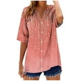 thumbnail image 2 of Inverlee Women's Plus Size Cotton Linen Tunics Trendy Printed Button Down Short Sleeve Shirts Dressy Casual V Neck Blouse, 2 of 5