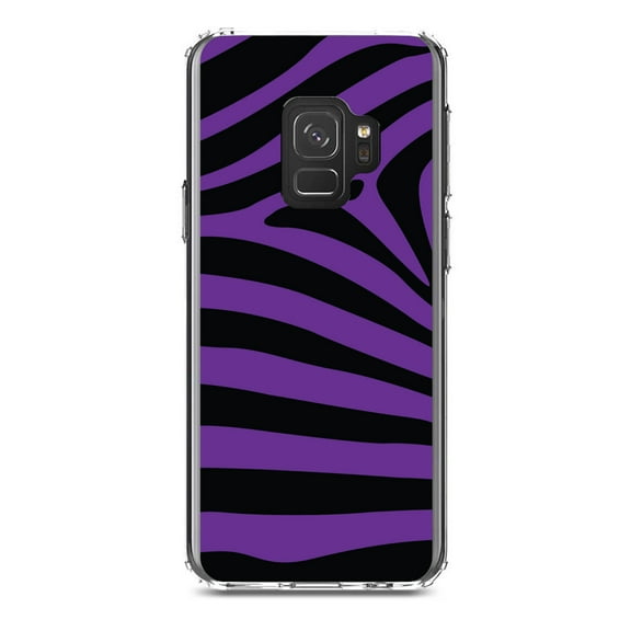 DistinctInk Clear Shockproof Hybrid Case for Samsung Galaxy S9 (5.8" Screen) - TPU Bumper, Acrylic Back, Tempered Glass Screen Protector - Black Purple Zebra Skin Stripes