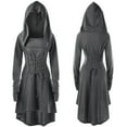 thumbnail image 7 of Hvot&aat Womens Renaissance Halloween Costume Medieval Vintage Lace-Up Hooded Punk Gothic Pullover Dresses, 7 of 7