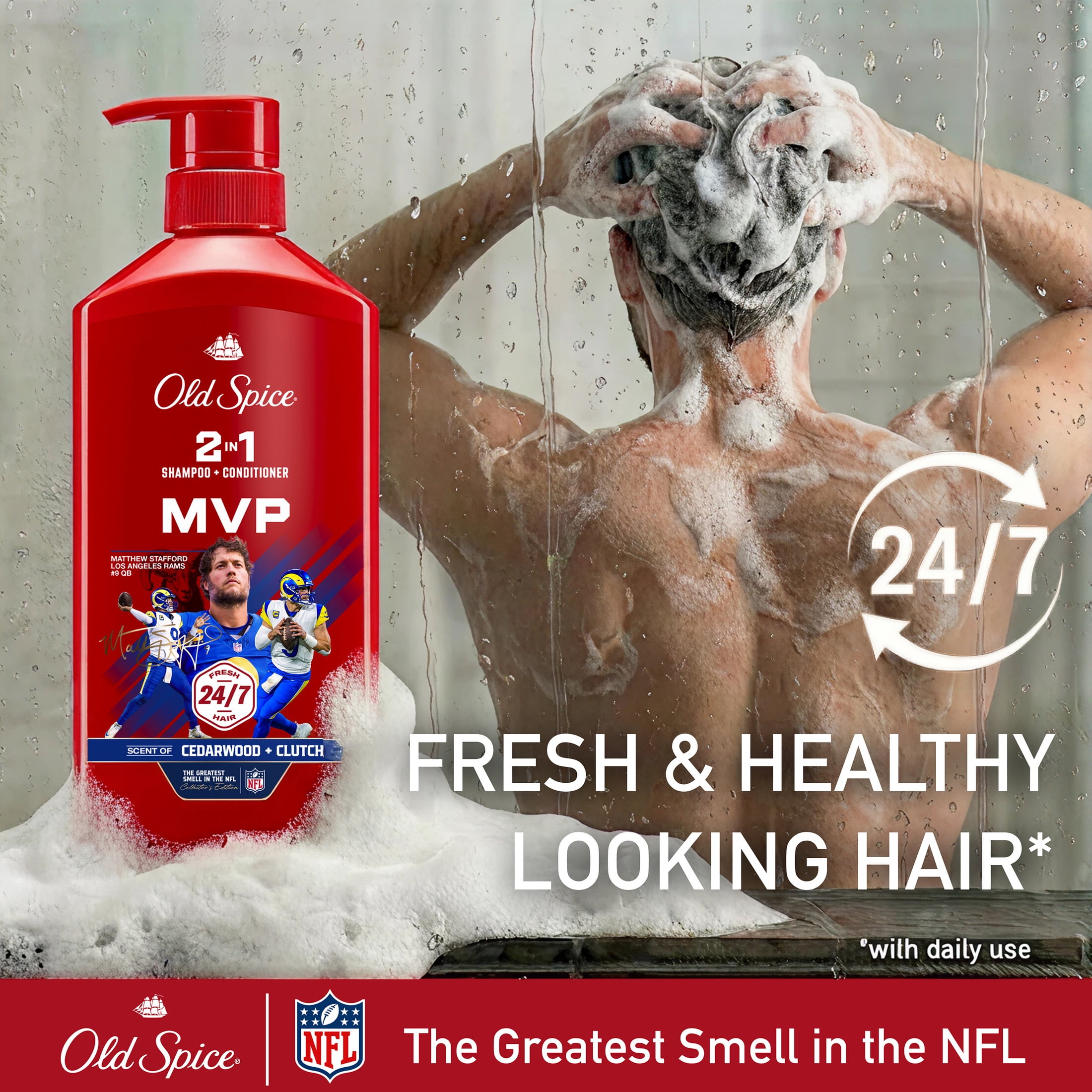 Old Spice 2 in 1 Mens Shampoo and Conditioner, Matt Stafford MVP, NFL Collection, 21.9 fl oz