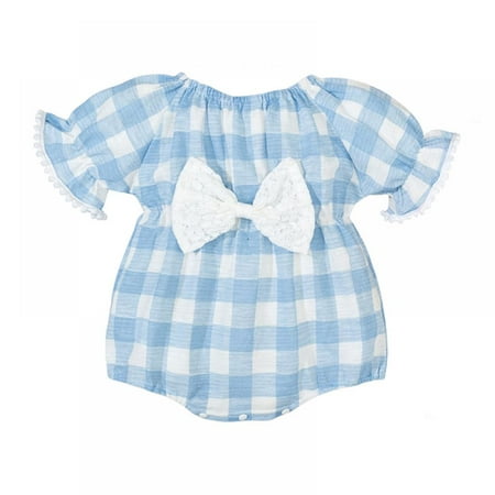 

0-18M One-piece Newborn Romper Summer Baby Short-sleeved Bowknot Lattice Cotton Romper