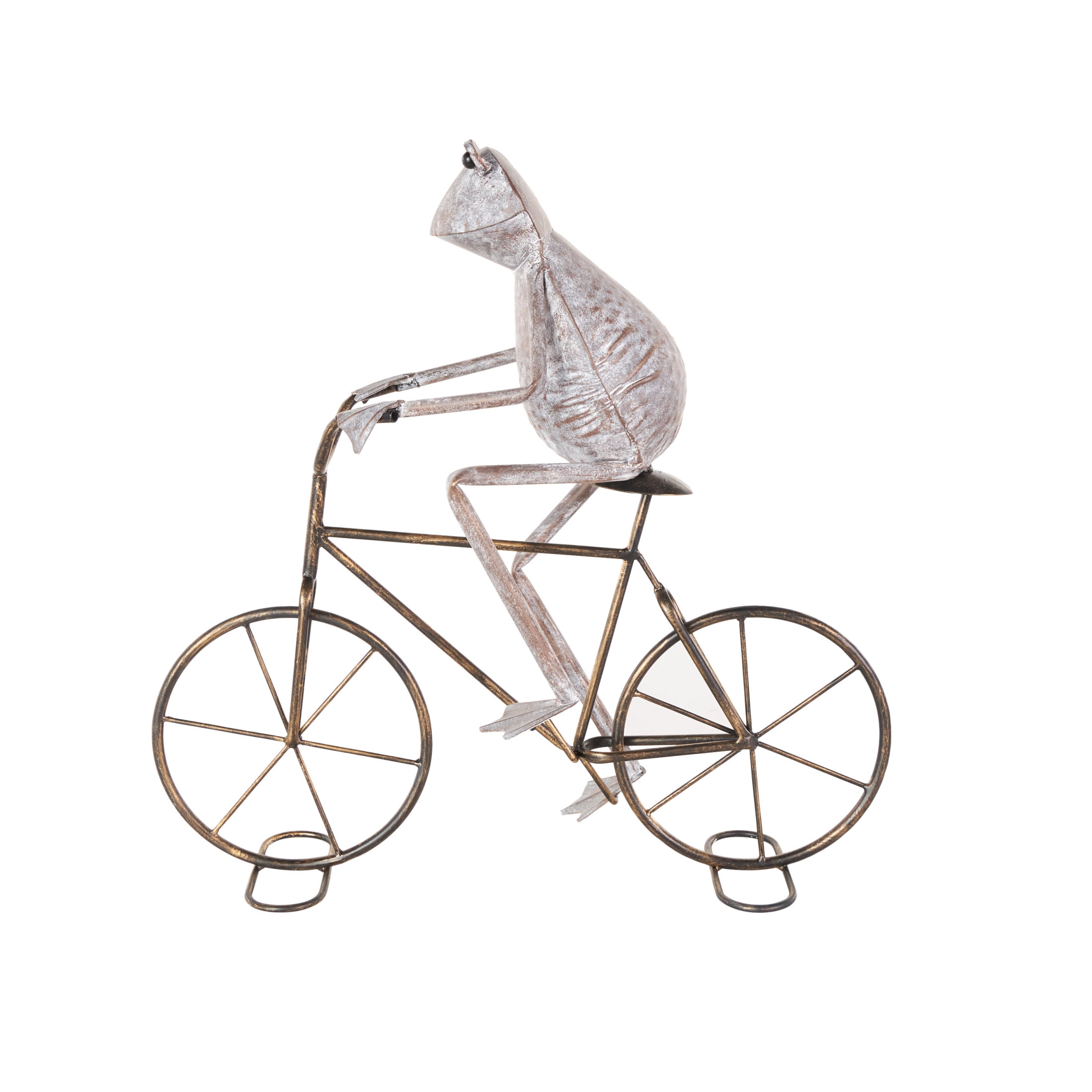 DecMode 20" On Bicycle Frog Garden Sculpture with Gold Accents
