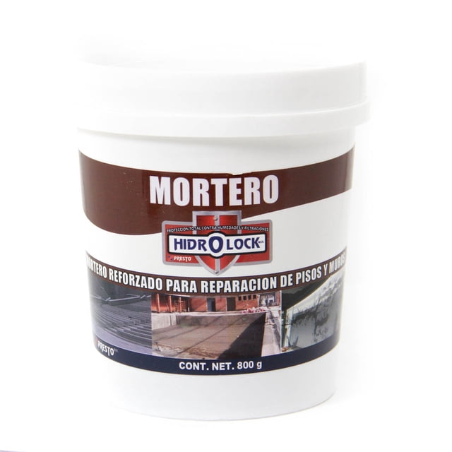 Hidrolock Mortero reforzado para reparación de pisos y muros Presto 800GR