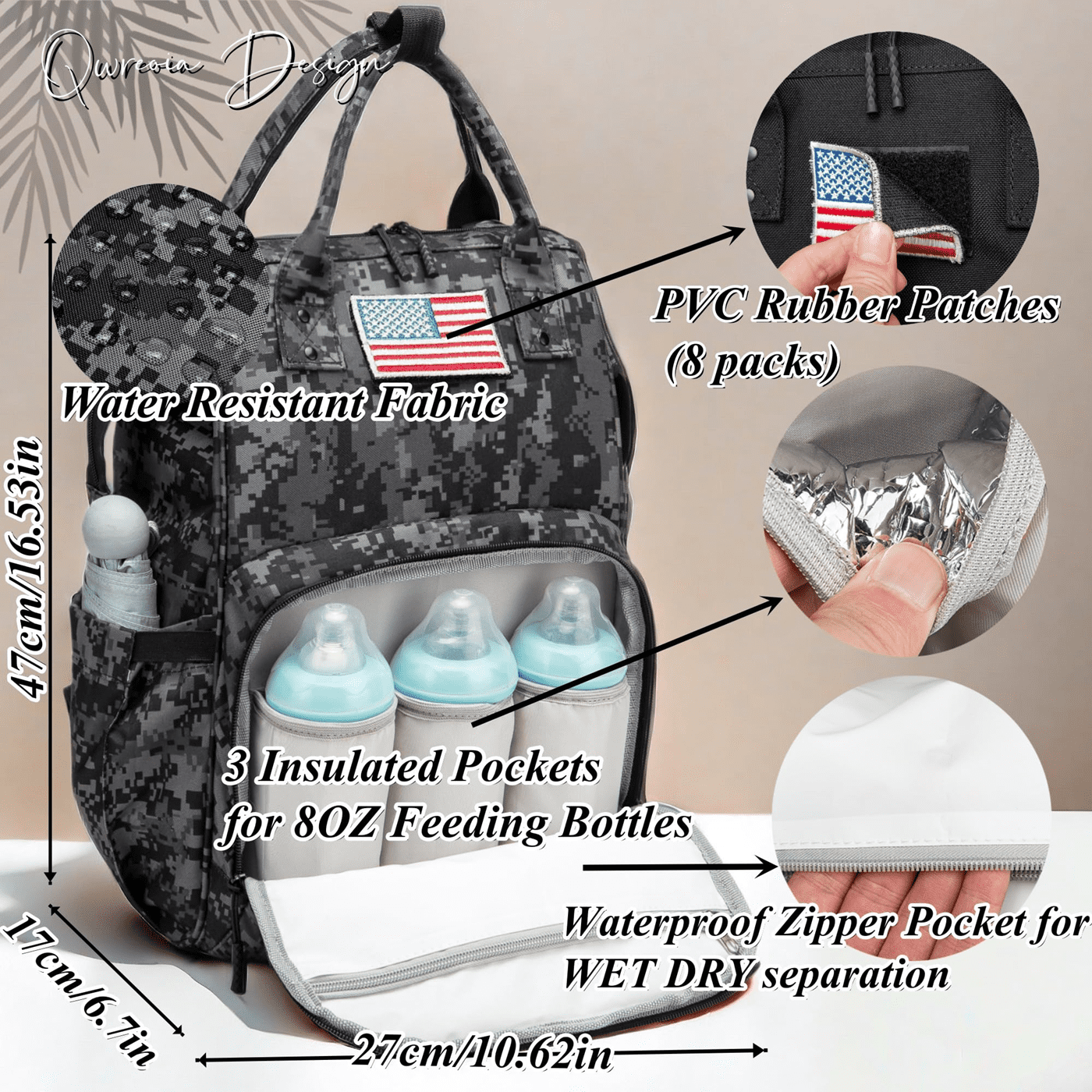 Camo Diaper Bag Backpack for Dad and Mom with USB Charging Port Stroller Straps and Insulated Pocket,army military Travel Nappy Backpack (camo)