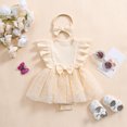 thumbnail image 4 of Baby Toddler Girls Rompers Dress 3 6 12 18 Months Round Neck Floral Print Mesh Skirt Hem Infant Bodysuits Jumpsuits with Headband, 4 of 9