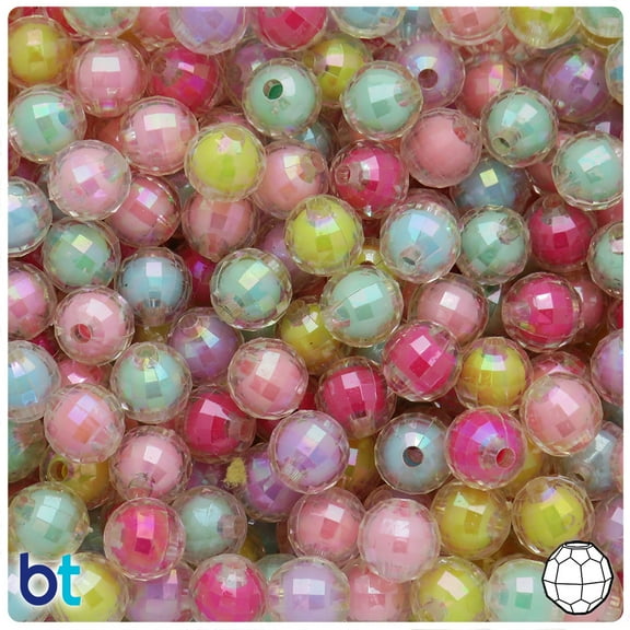 BeadTin Clear Transparent & Colored Core 10mm Faceted Round Plastic Beads (100pcs)