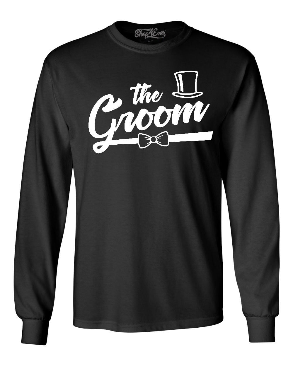 Shop4Ever Men's The Groom Top Hat Bow Tie Long Sleeve Shirt 2XL Black