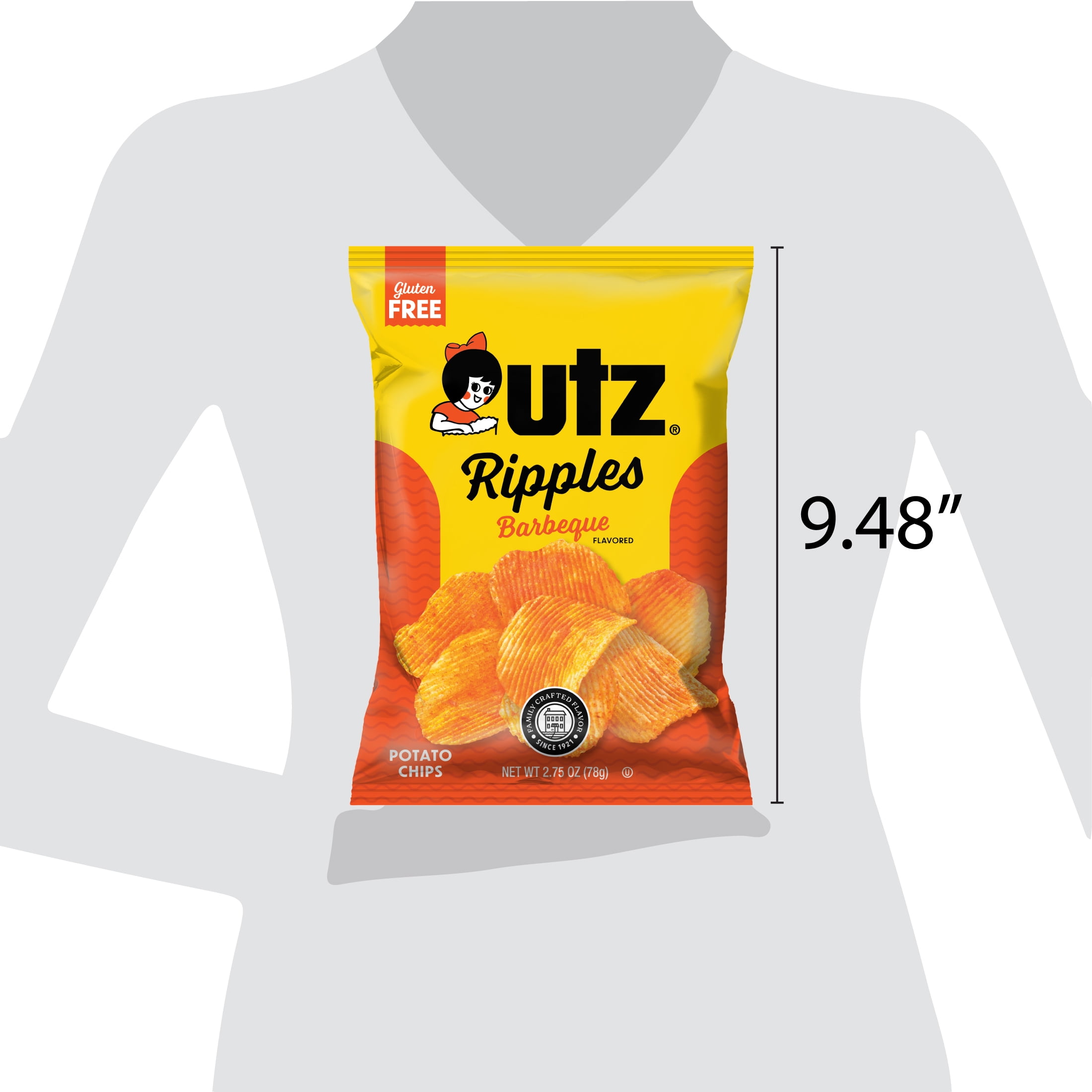 Utz Barbeque Ripples Potato Chips, Gluten-Free, 2.75 oz Bag