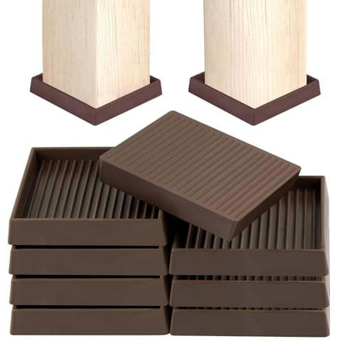 Furniture Pads Rubber Furniture Caster Cups,Anti-Sliding Bed Stopper Floor Protectors with Grip,3x3 Square Non Slip Furniture Pads - Protect Any Flooring (Brown,8 Pack)