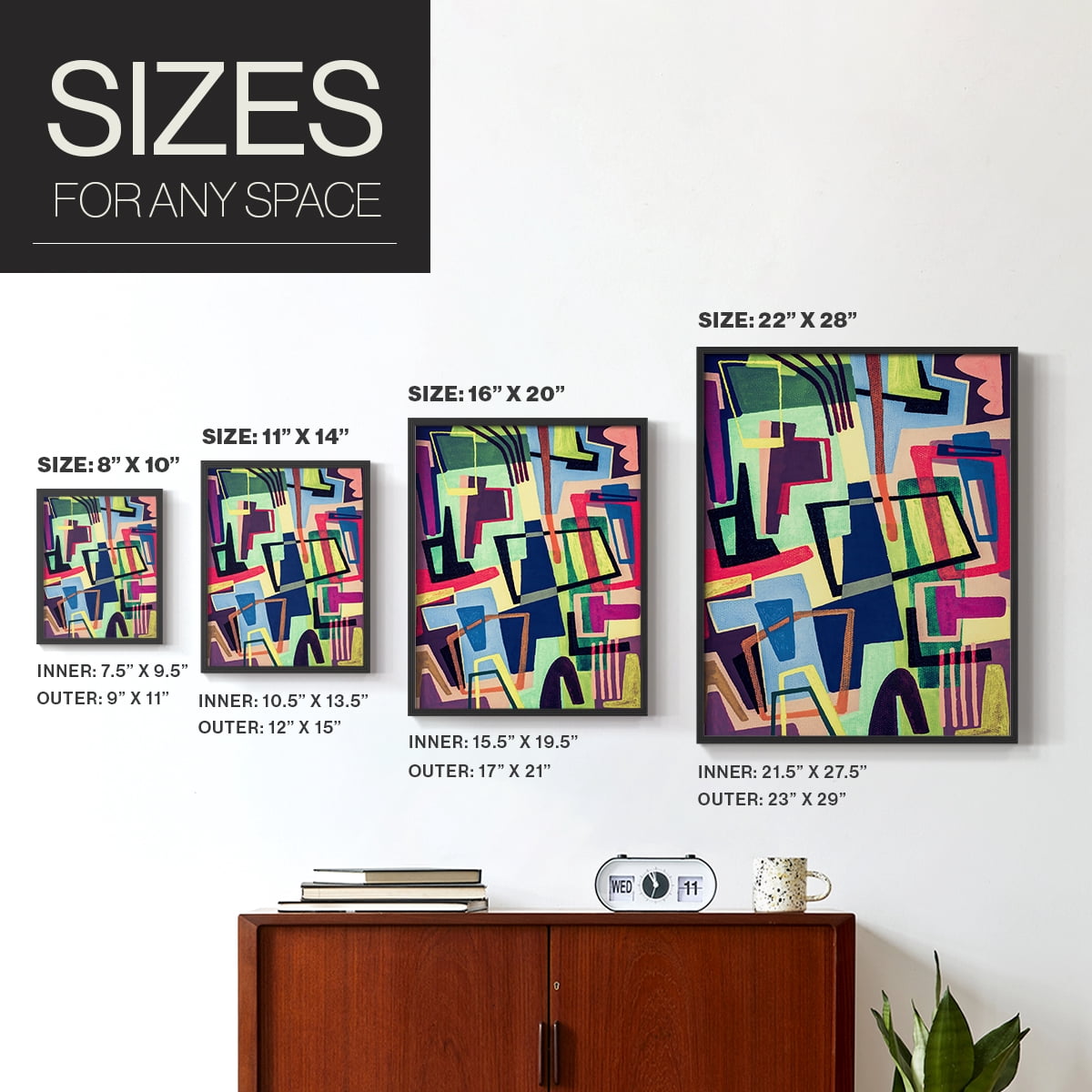 Connected Colors II Framed Print in Black Solid Wood Framed Print No Nail Hanging