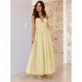 thumbnail image 5 of Women'S Spaghetti Strap V Neck Lace Up Bodycon Solid Nightclub Party Casual Dress Yellow S, 5 of 7