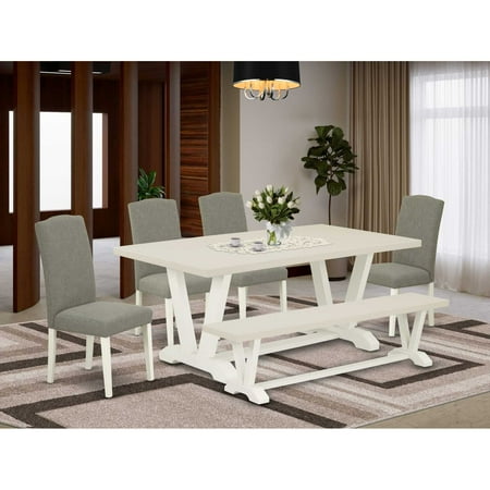 East West Furniture 6-Piece Mid Century Dining Table Set-Dark Shitake Linen Fabric Seat and Button Tufted Chair Back Padded Parson Chairs A Rectangular Bench and Rectangular Top Wood Kitchen… East West Furniture 6-Piece Mid Century Dining Table Set-Dark Shitake Linen Fabric Seat and Button Tufted Chair Back Padded Parson Chairs A Rectangular Bench and Rectangular Top Wood Kitchen…