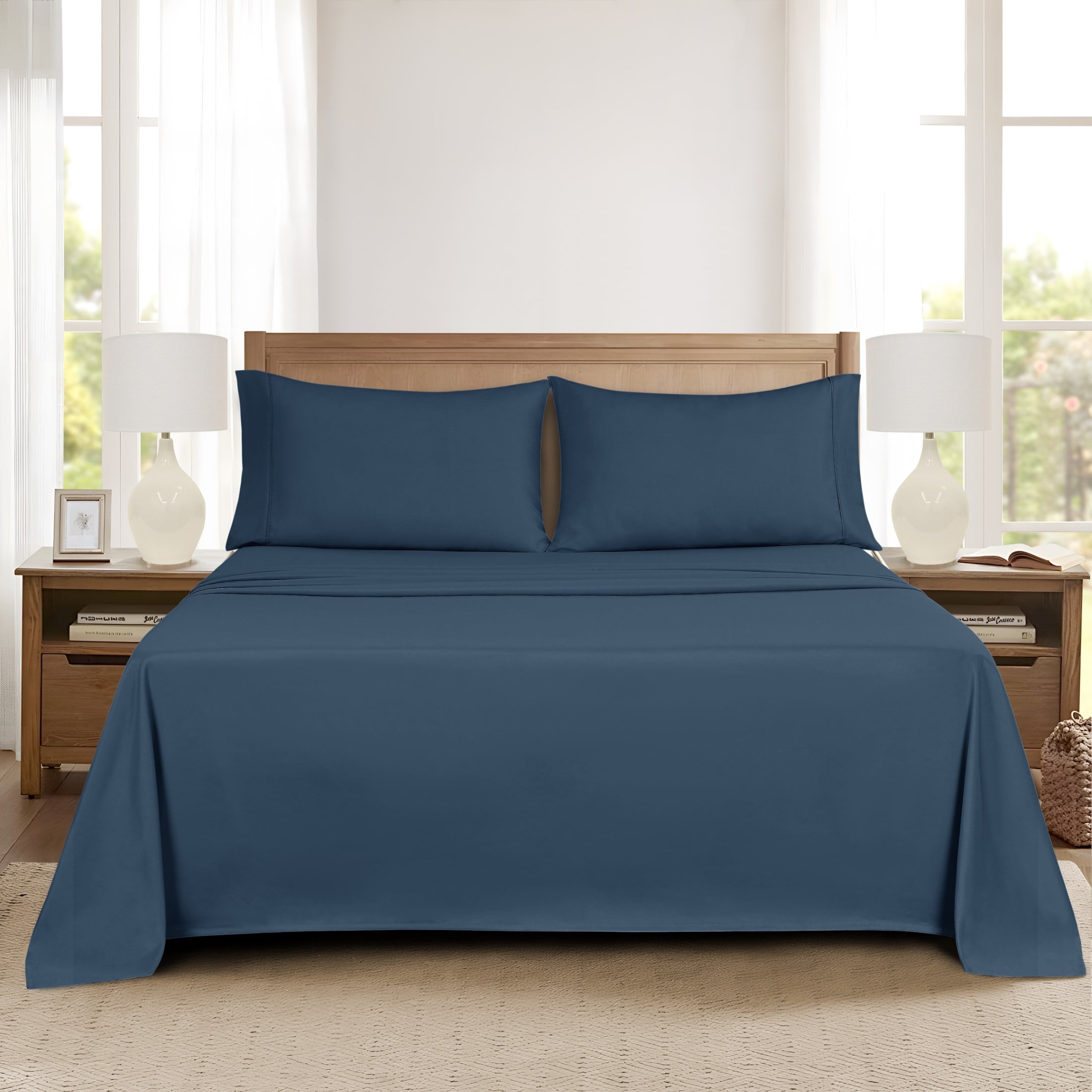Mainstays Super Soft Brushed Microfiber Pillowcase Set, Washed Dark Blue, King, 2 Piece