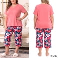 thumbnail image 2 of UNEEI Plus Size Pajamas Set for Women,2 Piece Loungewear Set Floral Sleepwear for Spring Summer Fall,Soft Lightweigh V Neck Short Sleeve Top and Capri Pants, 5XL Red, 2 of 7