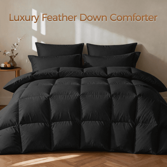 KAKABELL Goose Feather & Down Comforter Twin Size, 3D-Baffle Box Construction, 8 Corner Tabs,Top-Grade White Goose Feather & Down 100% Cotton Cover, Soft & Airy, 68" x 90"