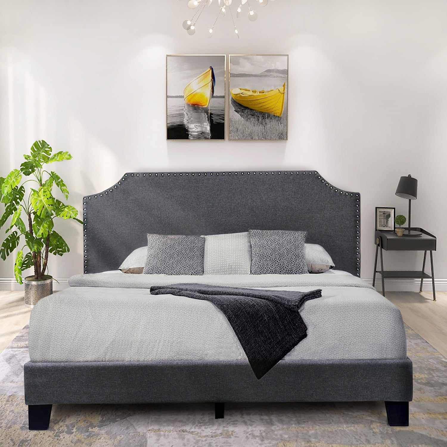 Upholstered Platform Bed Frame With, Light Grey Upholstered King Bed