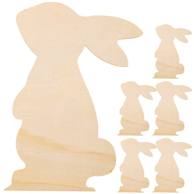 6pcs Easter Blank Bunny Wooden Chips Easter Rabbit Wood Cutouts Wooden Slices