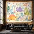 thumbnail image 6 of Dinosaurs in a Pastel Watercolor Garden with Butterflies, Whimsical Fantasy for Kids, Nature Decor Wall Art, Easter Gift, Tapestry Wall Hanging for Nursery and Playroom, 6 of 7