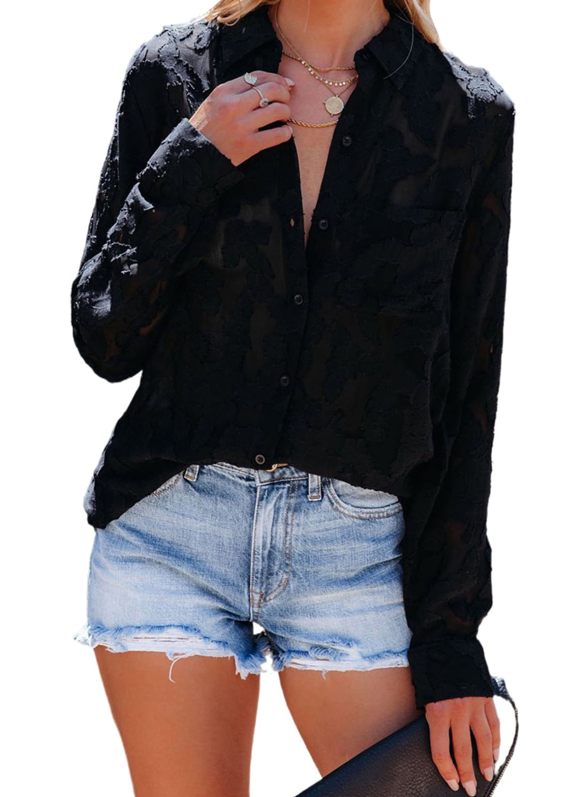 Acelitt Sexy V Neck Blouse Tops Classic 