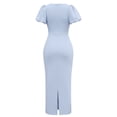 thumbnail image 6 of Women's Puff Sleeve Bodycon Work Dresses Crew Neck Business Casual office Pencil Dress Sky Blue S(S), 6 of 7