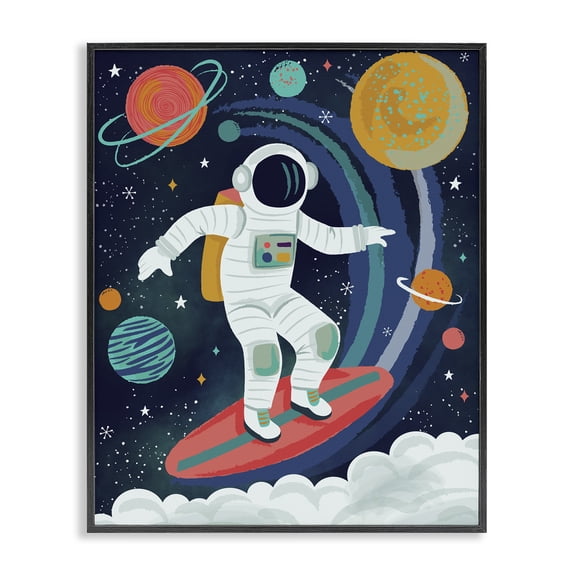 Stupell Industries Contemporary Surfing Astronaut Beyond Space Black Framed Giclee Art, 11 x 14, by Lisa Perry Whitebutton