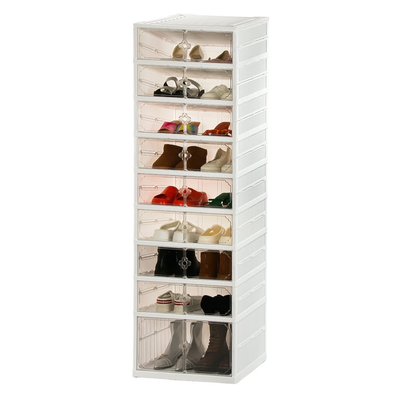 Aoyom 9Tiers 18Pairs Tall Shoe Rack Organizer for Closet Foldable Shoe Cabinet with Clear Magnetic Doors for Entryway
