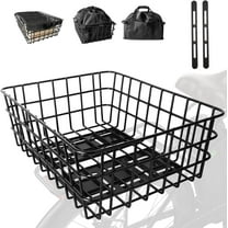 Bike Basket Rear,Rear Rack Bike Basket with All-in-One Waterproof Liner and Cargo Net,Heavy Removable Solid Metal Bicycle Basket for Most Bikes and E-Bike
