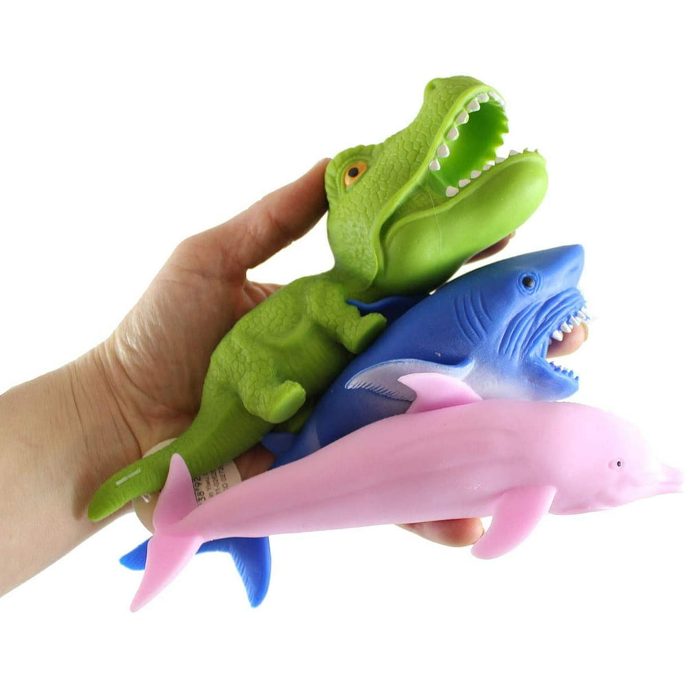Set of 3 Sand Filled Squishy Animals Dinosaur, Dolphin, and Shark