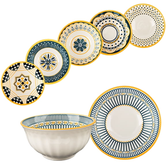 4.5 in Ceramic Bowl Set of 6 | Multi-Designs | Non-Slip Bottom | Oven, Microwave, Dishwasher & Fridge Safe | Easy-Clean Glaze