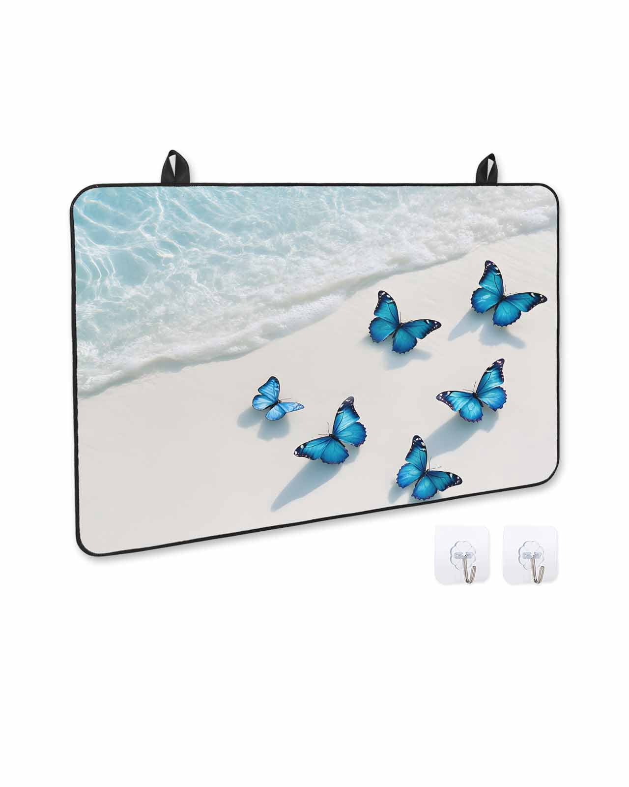 nqOlkjepod Large Induction Cooktop Protector Mat 24"x21", Blue Butterfly Coastal Stove Top Covers for Electric Stove, Summer Beach Ocean Nautical Stove Burner Cover Mats, Glass Top Stove Cover