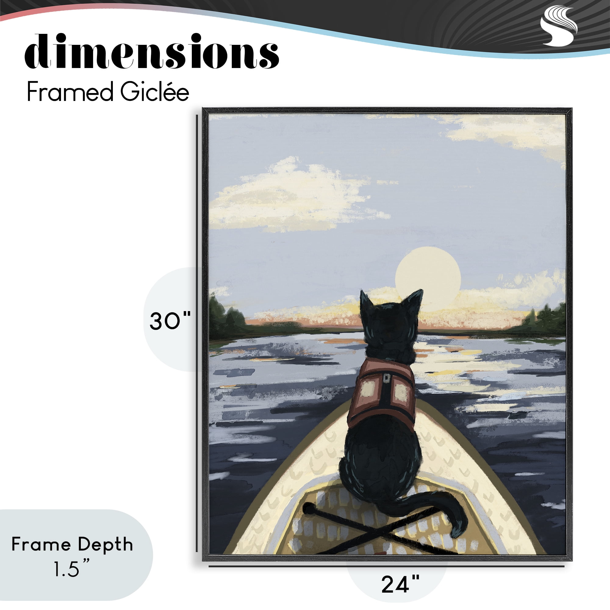 Stupell Industries Peaceful Cat Viewing Lake Black Framed Giclee Art, design by Denise Bartkus