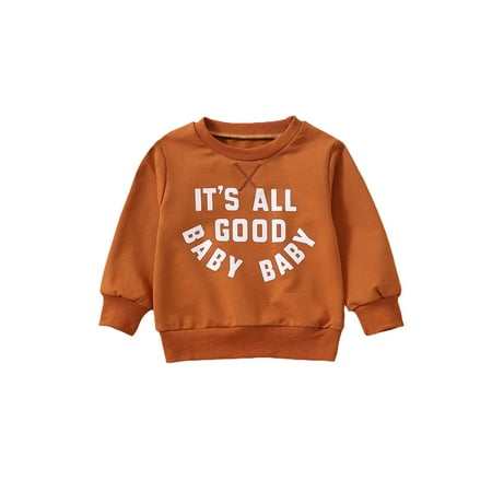 

Diconna Toddler Baby Boys Girls Sweatshirt Casual Letter Print Round Neck Long Sleeve Loose Pullovers Tops Brown 18-24 Months