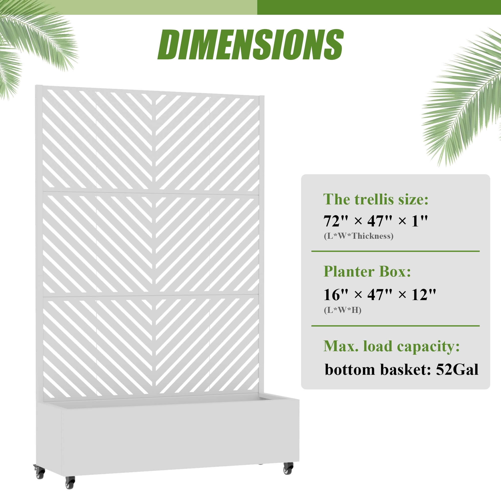 MAYEERTY 72X47" Metal Outdoor White Privacy Screen with Planter Box for Backyard & Garden, 3 Piece Set