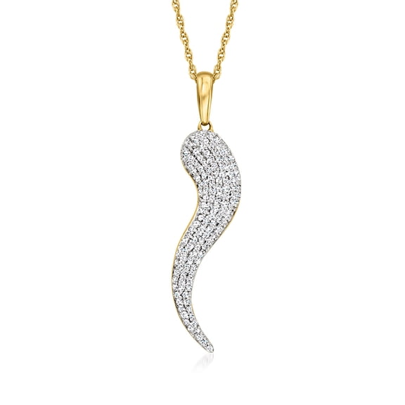 Ross-Simons 0.25 ct. t.w. Pave Diamond Italian Horn Pendant Necklace in 18kt Gold Over Sterling, Women's, Adult