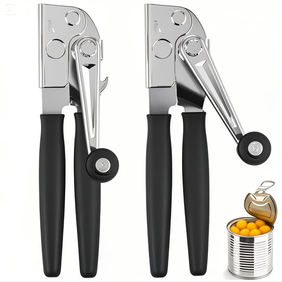 LITUSI 2PC Classic Hand Crank Can Opener - Folding Can Openers, Rubber Coated Handles, Heavy Duty & Easy Turn Crank, Essential Household Kitchen Tool