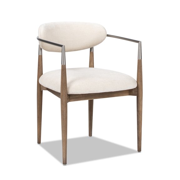 Jennifer Taylor Home Artemis Mixed Material Upholstered Dining Arm Chair, Warm White Chenille