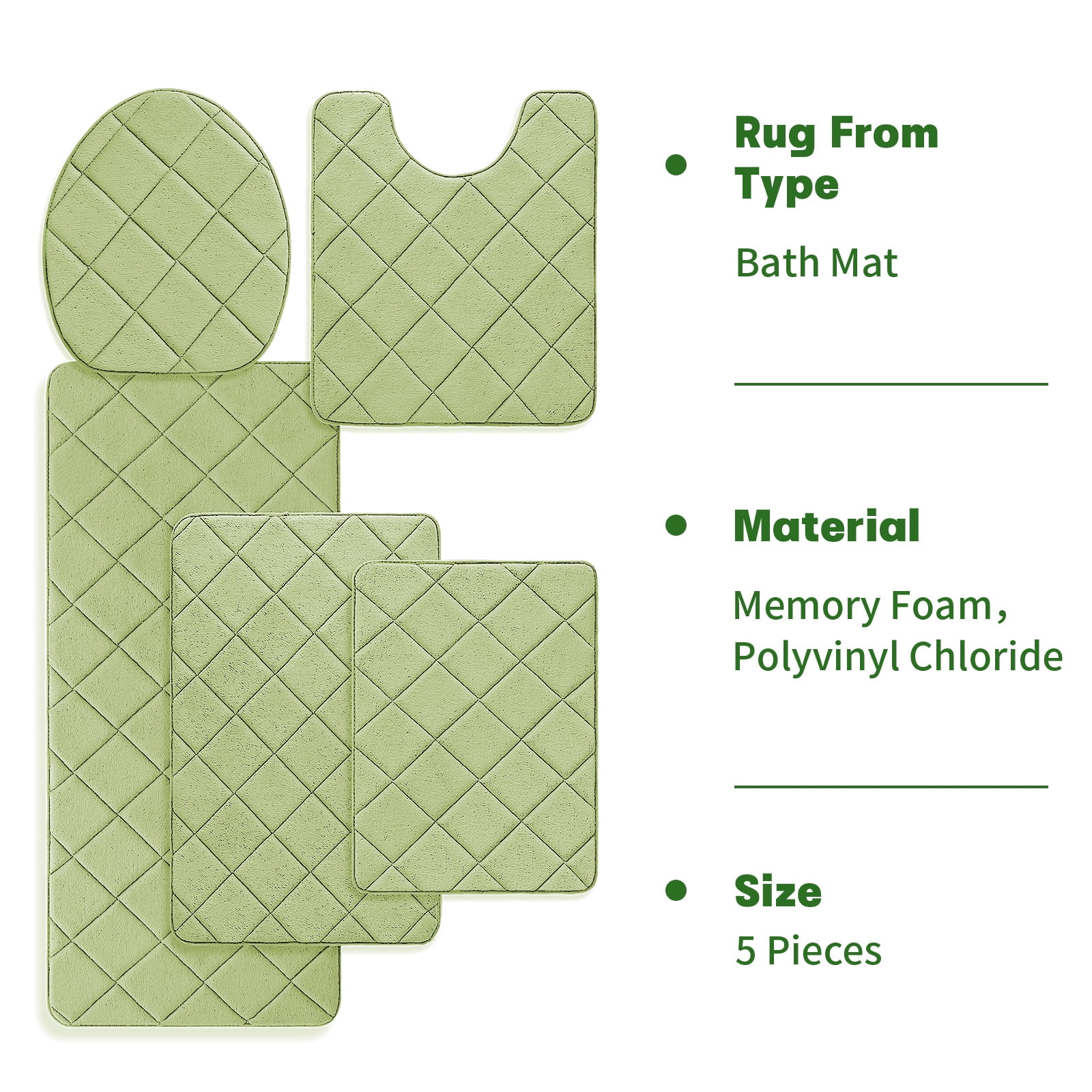 ChakmeOne Memory Foam Bath Mat, Bath Mats for Bathroom Floor - Set of 5 Super Soft Absorbent Non Slip Bathroom Rug Set for Tub and Shower, Home Decor Accessories