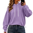 thumbnail image 2 of Crop Hoodies for Women - Loose Pullover Hooded Sweatshirt - Long Sleeve Drawstring Fashion Loungewear Tops, 2 of 6