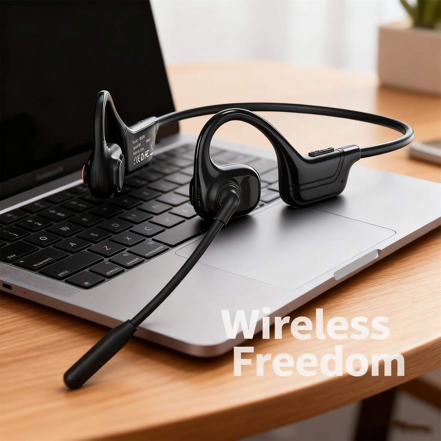 Lk02 Open Ear Headphones with Microphone, Noise Cancelling Wireless Headset with Mute Button, Designed for Meeting, Home Office,Driving (Black)