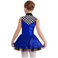 thumbnail image 2 of vastwit Kids Girls Sleeveless Checkerboard Sequins Tutu Dress Figure Ice Skating Performance Dance Party Wear Royal Blue 4, 2 of 7