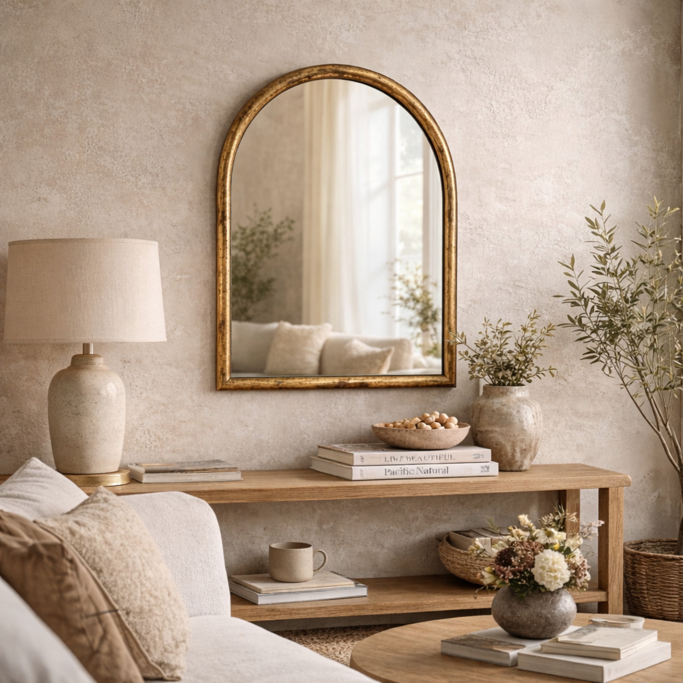 DecMode 24" x 36" Gold Wall Mirror with Weathered Frame