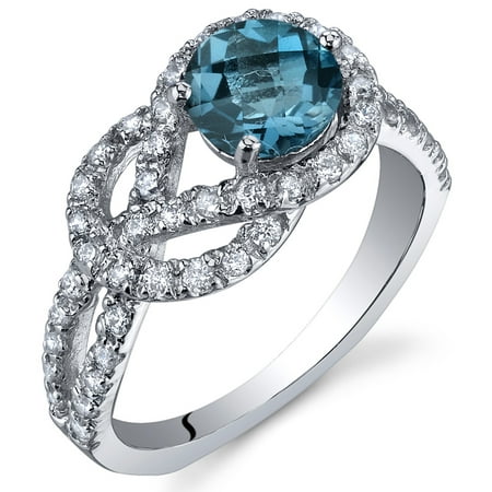 Peora 1.00 Ct London Blue Topaz Engagement Ring in Rhodium-Plated Sterling Silver