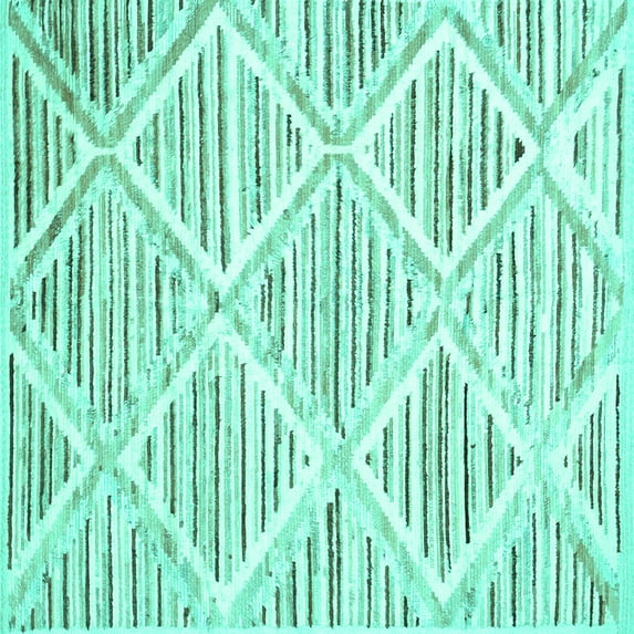 Ahgly Company Indoor Square Abstract Turquoise Blue Contemporary Area Rugs, 7' Square